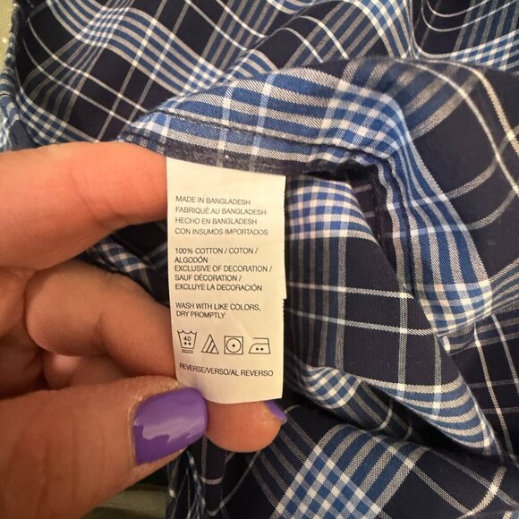 Men's Big and Tall 3XLT Izod Button Down Dress Shirt Blue White Plaid - Picture 7 of 8